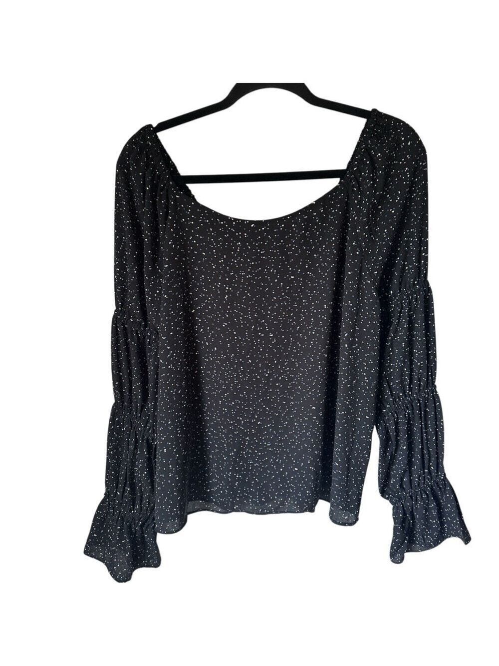 CeCe Women’s Black Long Sleeve Blouse with Blue & White Polka Dot Print – Size L - Picture 4 of 7